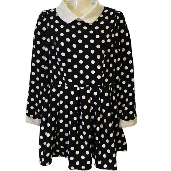 Unbranded Dresses & Skirts - 80s-Y2K Vintage Black White Polka Dot Micro Mini Dress Sz S Cuff Sleeve Pleated